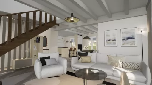 Etude de rénovation intérieur pour une pièce de vie moderne et lumineuse à Montfort