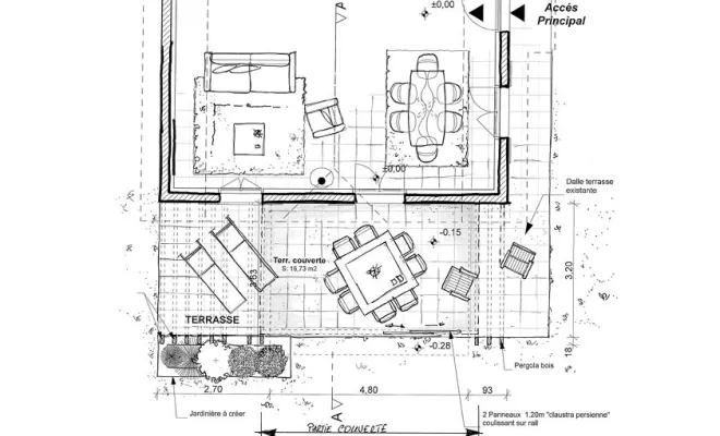 Création et construction d'une couverture de terrasse bois métal  à Artix